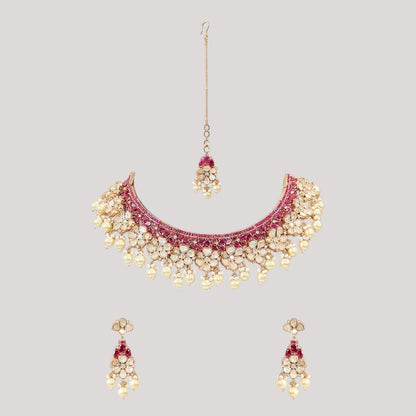 Auraa Trends Gold-Plated Kundan and Pearl Stone Jewellery Set