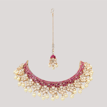 Auraa Trends Gold-Plated Kundan and Pearl Stone Jewellery Set