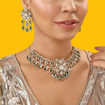 Auraa Trends Royal Green Kundan Stone Necklace Set