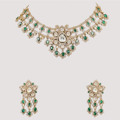 Auraa Trends Royal Green Kundan Stone Necklace Set