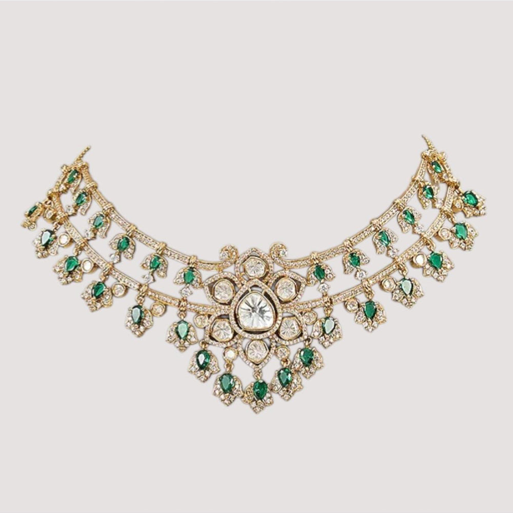 Auraa Trends Royal Green Kundan Stone Necklace Set