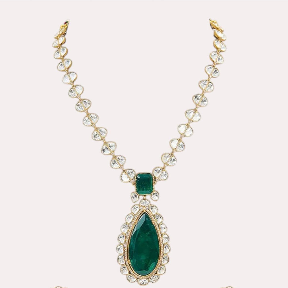 Auraa Trends Gold-Plated Emerald Green Stone Studded Necklace Set