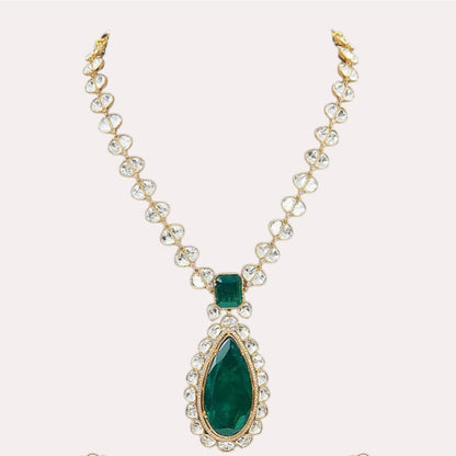 Auraa Trends Gold-Plated Emerald Green Stone Studded Necklace Set