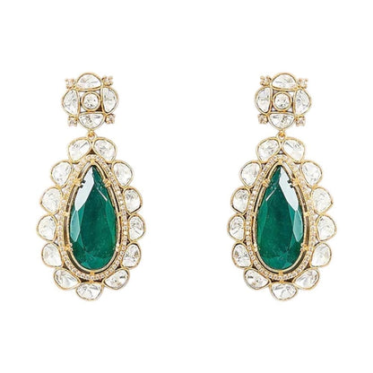 Auraa Trends Gold-Plated Emerald Green Stone Studded Necklace Set