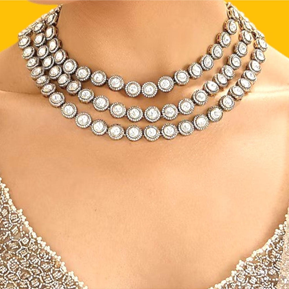 Auraa Trends Elegant White Kundan Layered Design Necklace Set with