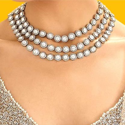 Auraa Trends Elegant White Kundan Layered Design Necklace Set with