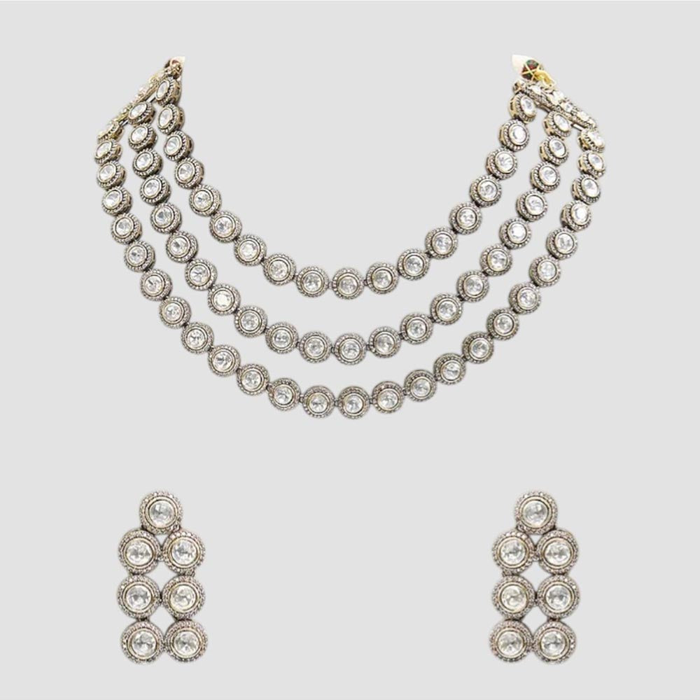 Auraa Trends Elegant White Kundan Layered Design Necklace Set with