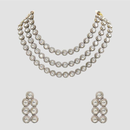 Auraa Trends Elegant White Kundan Layered Design Necklace Set with