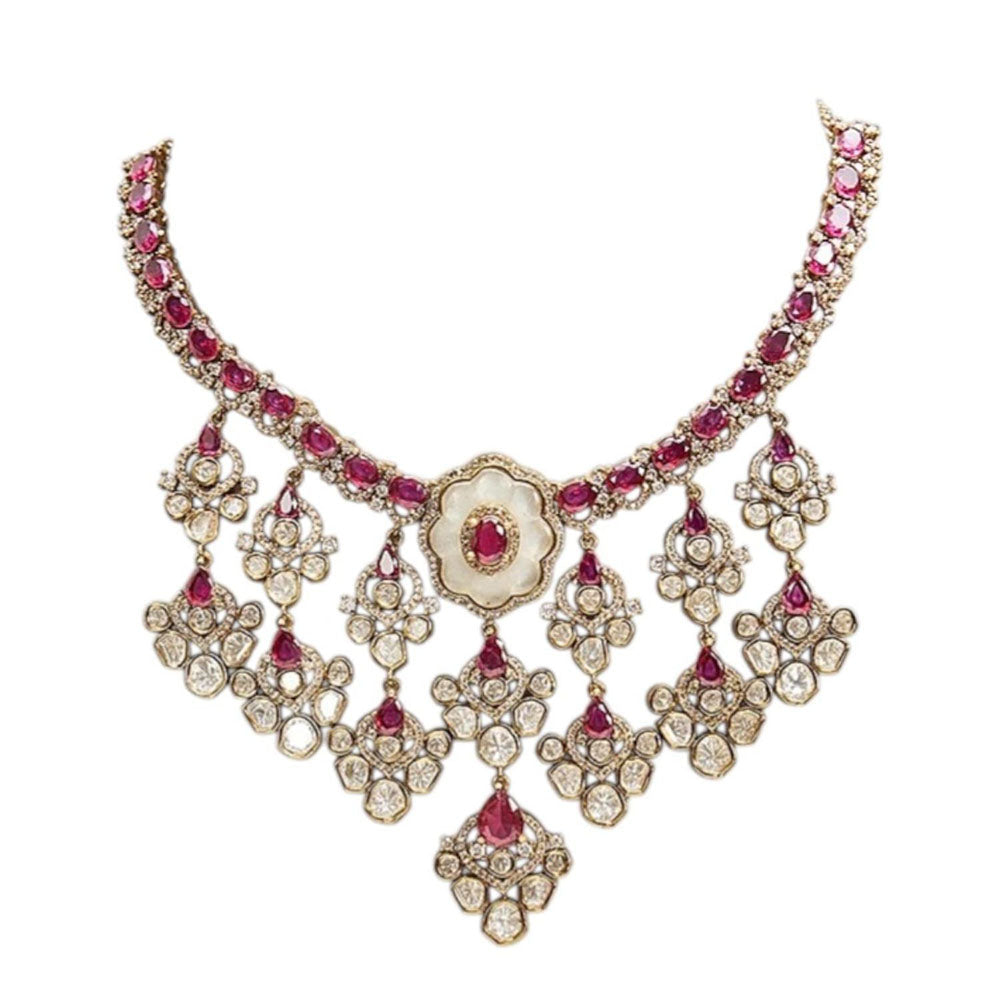 Auraa Trends Traditional Pink Kundan Stone Bridal Necklace Set