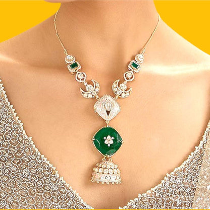 Auraa Trends Designer Green Stone Long Pendant Necklace Set