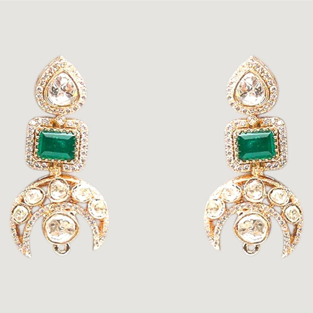 Auraa Trends Designer Green Stone Long Pendant Necklace Set