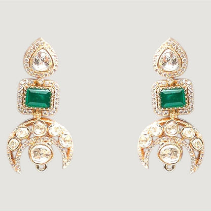 Auraa Trends Designer Green Stone Long Pendant Necklace Set