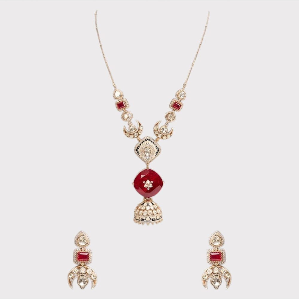 Auraa Trends Designer Ruby Red Stone Long Pendant Necklace Set