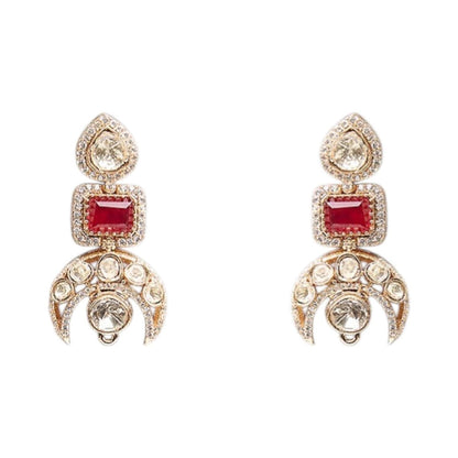 Auraa Trends Designer Ruby Red Stone Long Pendant Necklace Set