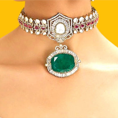 Auraa Trends Regal Multi-Color Kundan Stone Choker Necklace Set