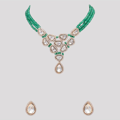 Auraa Trends Green Beaded Kundan Necklace Set