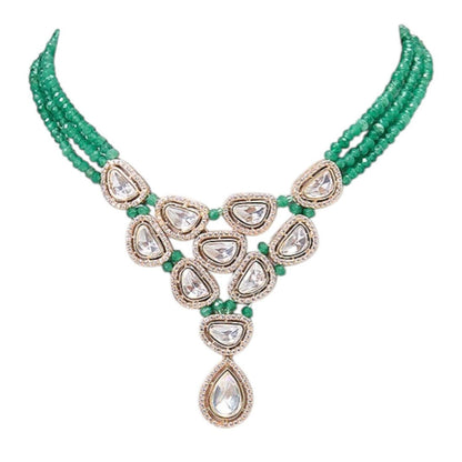 Auraa Trends Green Beaded Kundan Necklace Set