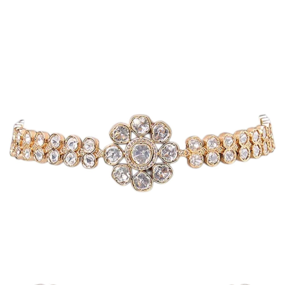 Auraa Trends White Floral Kundan Choker Necklace Set