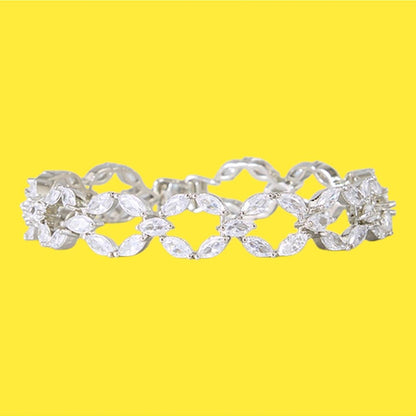 Auraa Trends Elegant Silver-Toned Cubic Zirconia Leaf Design Bracelet