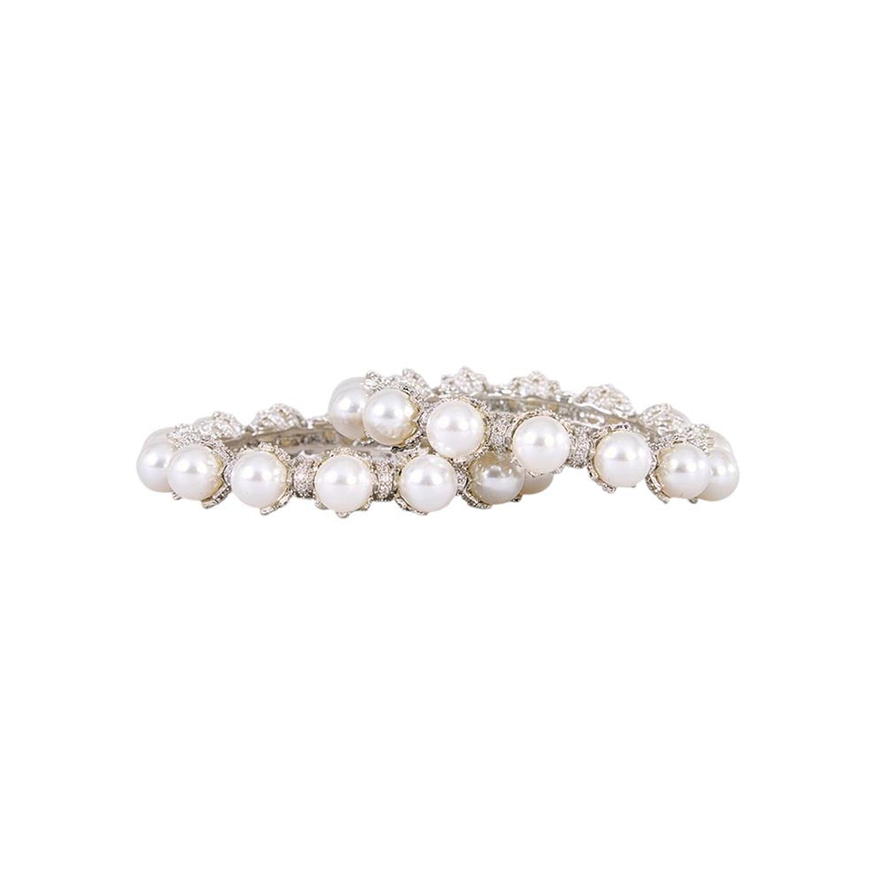Auraa Trends Elegant Silver-Toned Pearl Embellished Designer Kadas