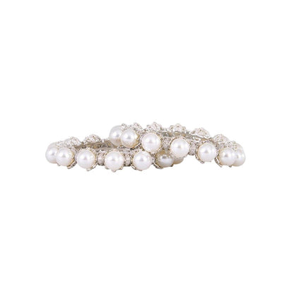 Auraa Trends Elegant Silver-Toned Pearl Embellished Designer Kadas