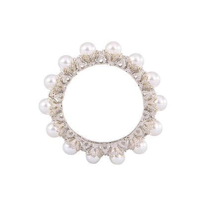 Auraa Trends Elegant Silver-Toned Pearl Embellished Designer Kadas