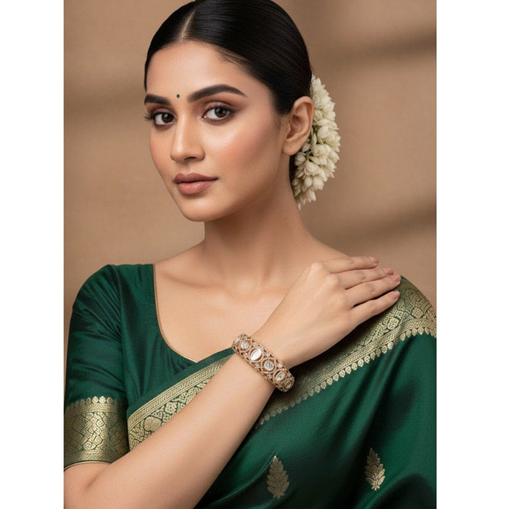 Auraa Trends Traditional Gold-Plated Ruby Red Kundan Kada