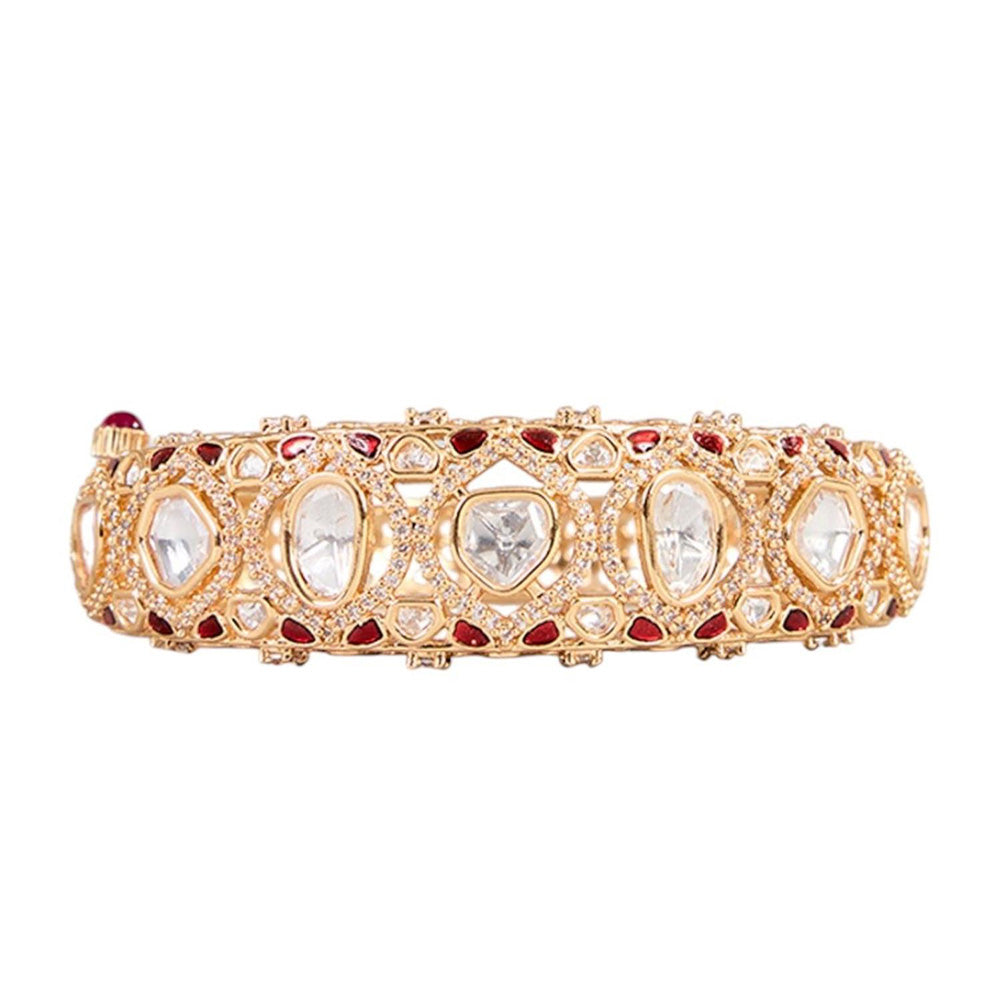 Auraa Trends Traditional Gold-Plated Ruby Red Kundan Kada