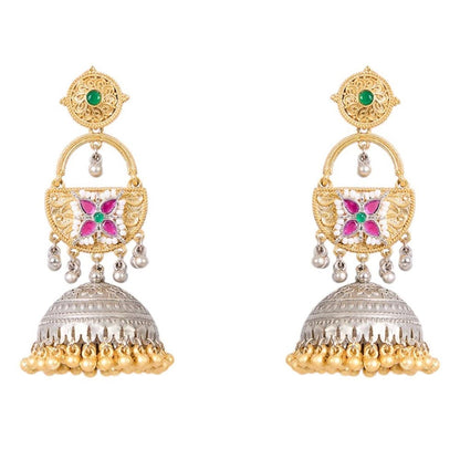 Auraa Trends Gold and Silver-Plated Traditional Jhumka Earrings
