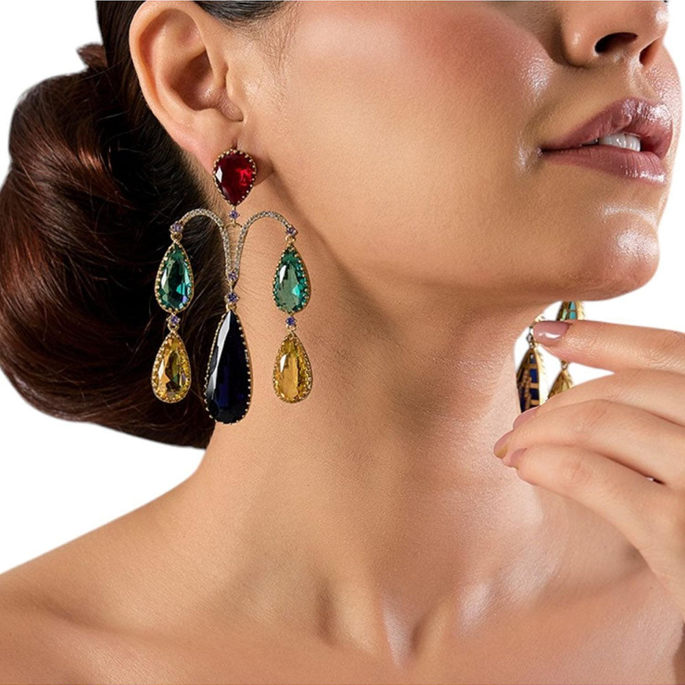 Auraa Trends Multi-Color Teardrop Dangler Earrings