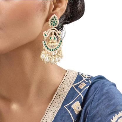 Auraa Trends Gold-Tone Green Stone Chandbali Earrings