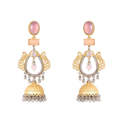 Auraa Trends Gold-Tone Dual Peacock Pink Stone Jhumka Earrings