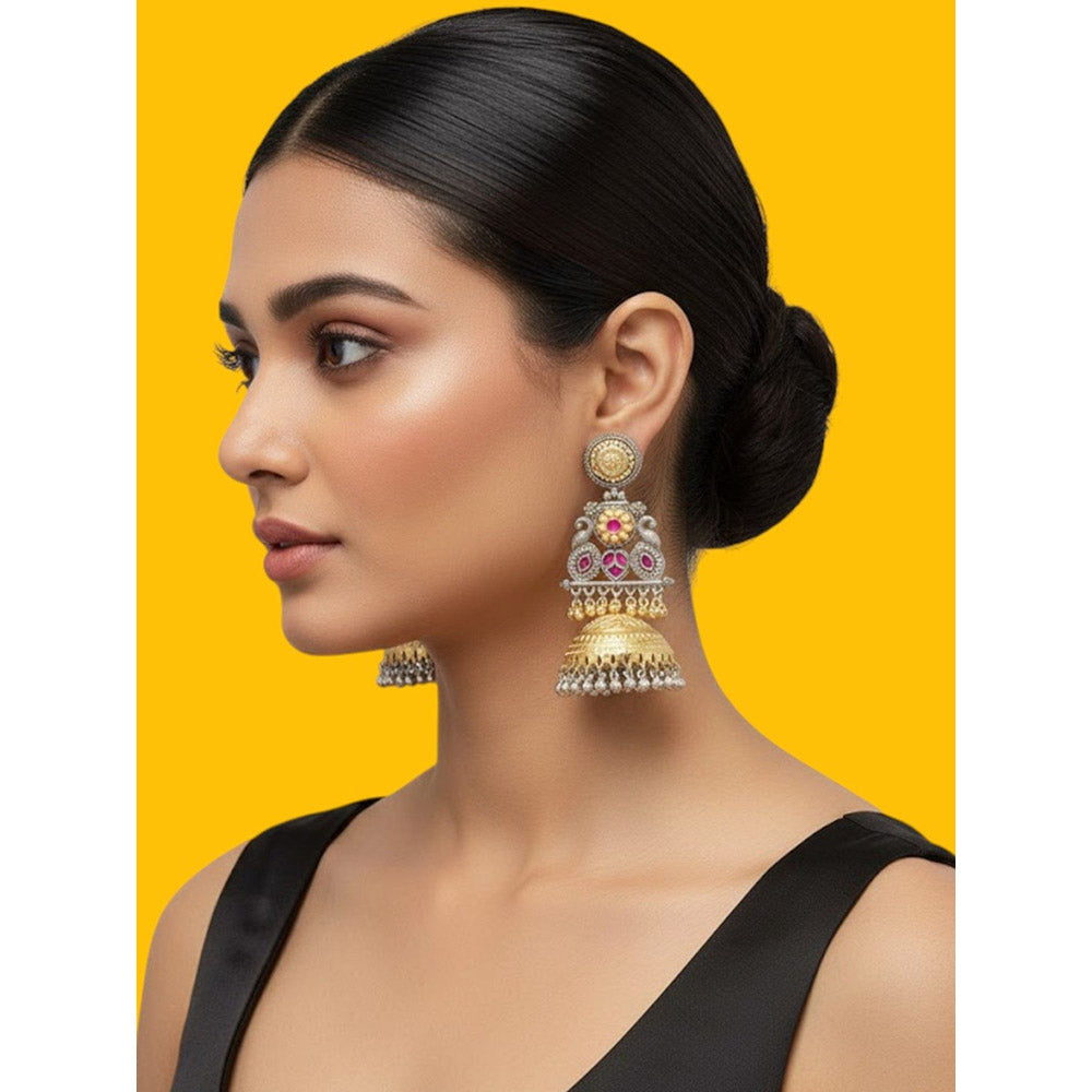 Auraa Trends Handcrafted Dual-Tone Pink Stones Jhumka Earrings