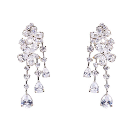 Auraa Trends Rhodium-Plated American Diamond Floral Drop Earrings