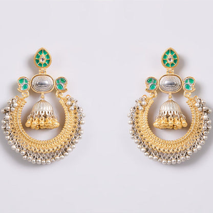 Auraa Trends Traditional Gold and Silver-Plated Green Chandbali Earrings
