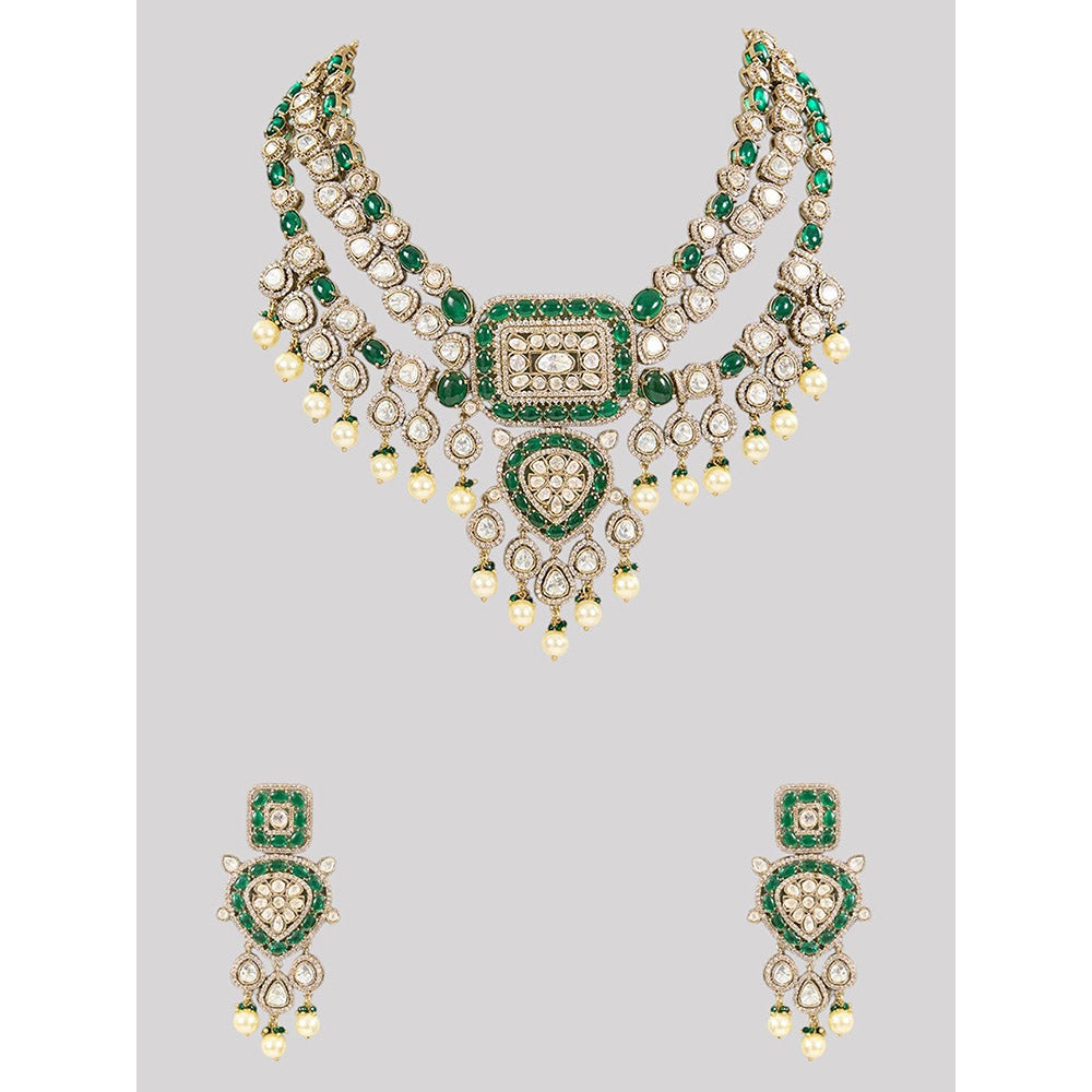 Auraa Trends Designer Kundan and Green Beads Jewellery Set