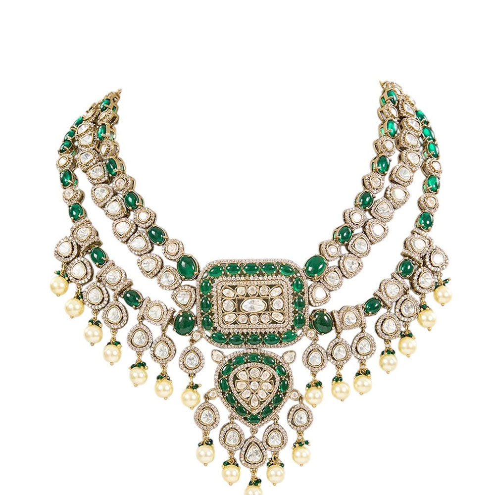 Auraa Trends Designer Kundan and Green Beads Jewellery Set