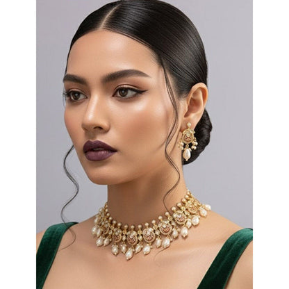 Auraa Trends Gold Finish Kundan Polka Choker Jewellery Set