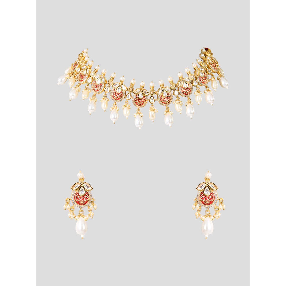 Auraa Trends Gold Finish Kundan Polka Choker Jewellery Set