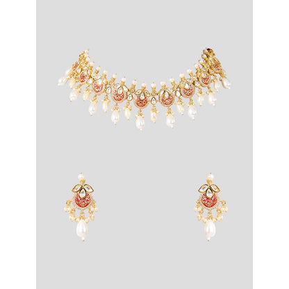 Auraa Trends Gold Finish Kundan Polka Choker Jewellery Set