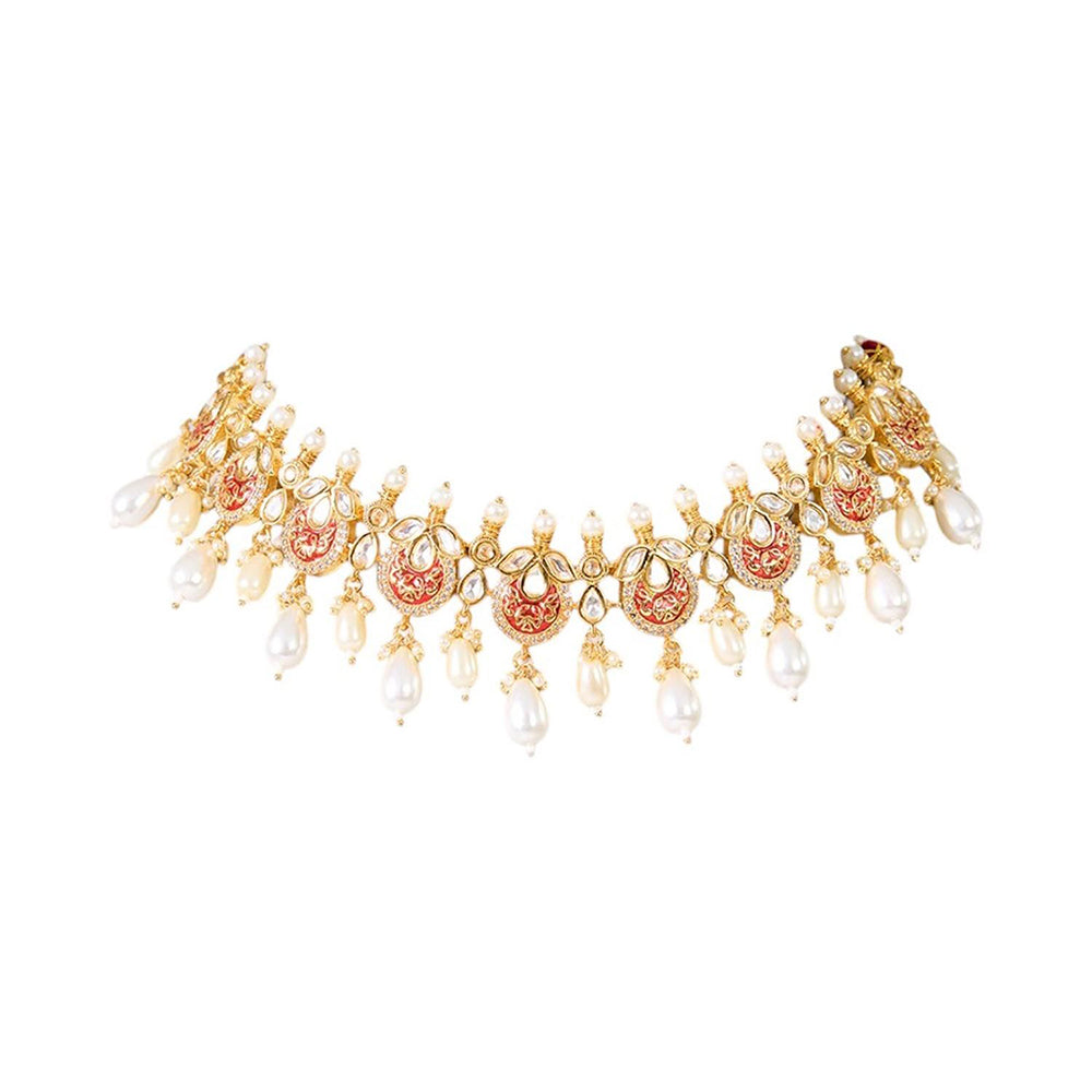 Auraa Trends Gold Finish Kundan Polka Choker Jewellery Set