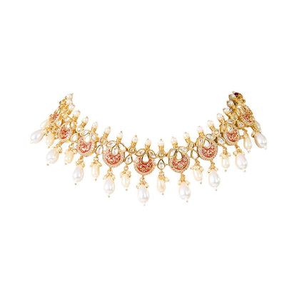 Auraa Trends Gold Finish Kundan Polka Choker Jewellery Set
