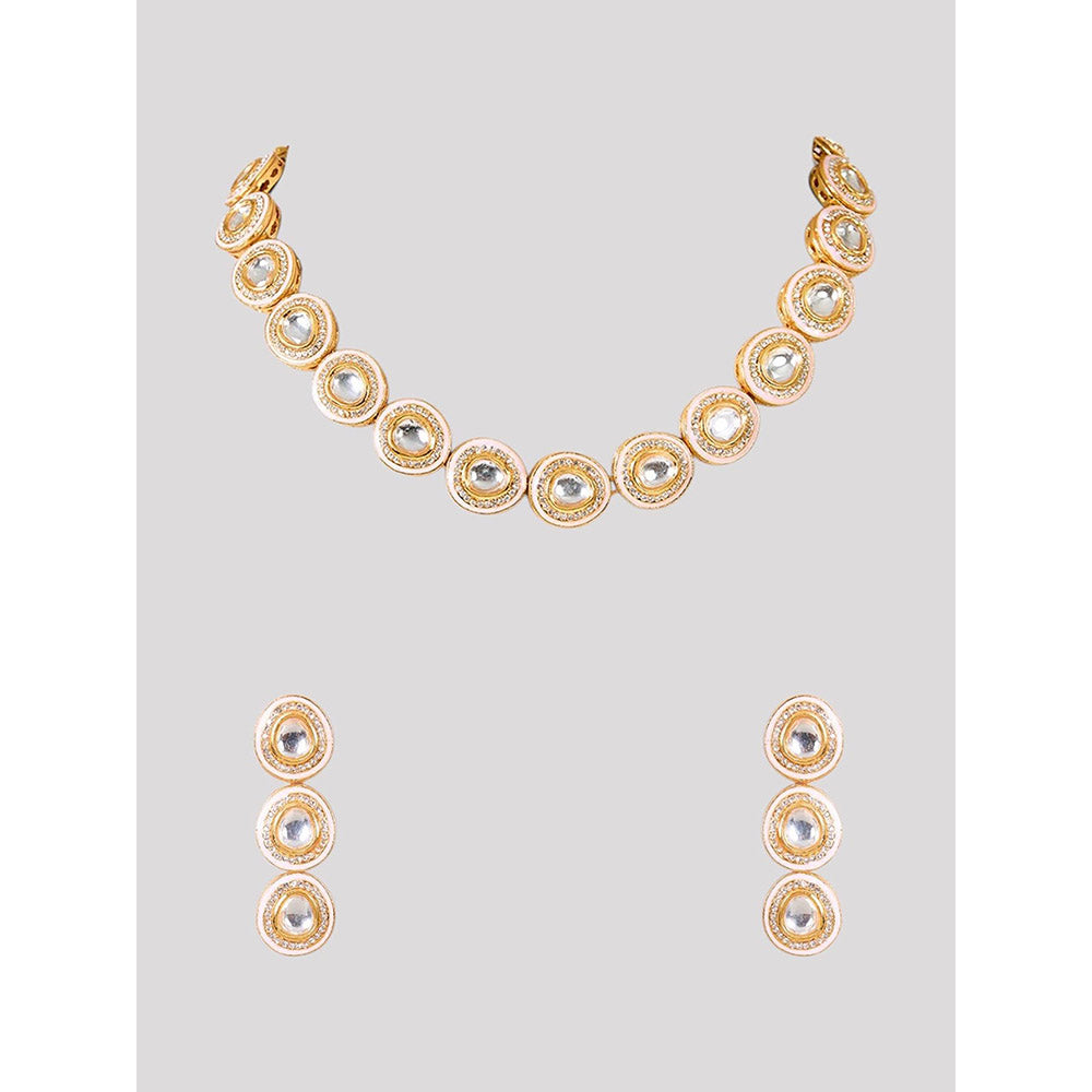 Auraa Trends Gold Finish Kundan Polka White Stone Choker Jewellery Set
