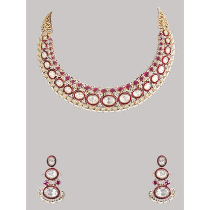 Auraa Trends Gold Finish Kundan Polka and Ruby Stone Choker Jewellery Set