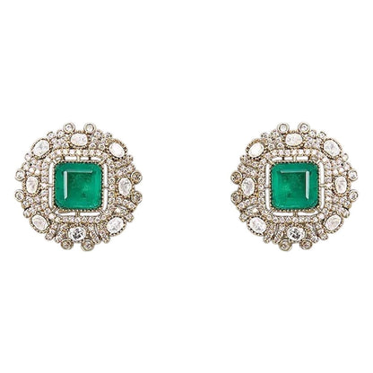 Auraa Trends Gold Finish Kundan Polka and Emerald Green Stone Choker Jewellery Set