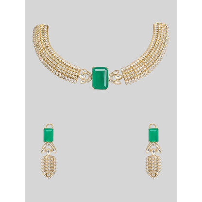 Auraa Trends Gold Finish Kundan Polka and Green Stone Choker Jewellery Set