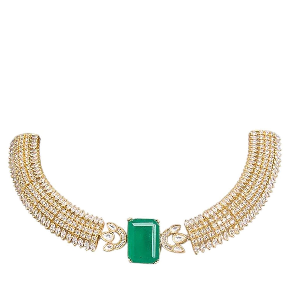 Auraa Trends Gold Finish Kundan Polka and Green Stone Choker Jewellery Set