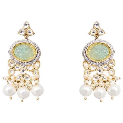 Auraa Trends Gold Finish Kundan Polka and Aqua Stone Choker Jewellery Set