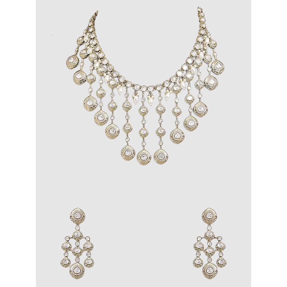 Auraa Trends Gold Finish Kundan Polka and Pearl Jewellery Set