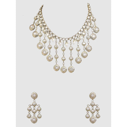 Auraa Trends Gold Finish Kundan Polka and Pearl Jewellery Set